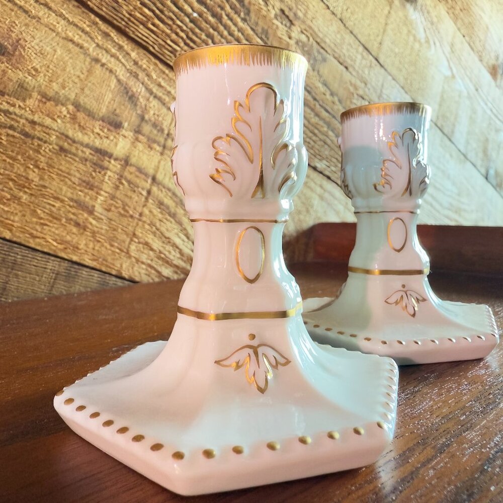 Nymphenburg white and gold Perl porcelain 2 sets of candle holders